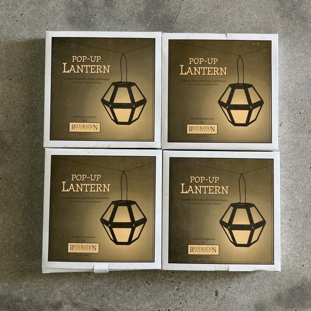 Restoration Hardware Set of 4 Pop-Up Lanterns Glass & Brass Luminaire Tea Light
